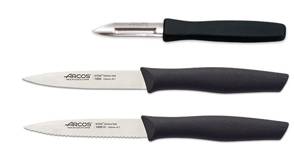 Arcos Nova Set Of 2 Kitchen Knives + 1 Peeler - Black Handles 1 Arcos Nova Set Of 2 Kitchen Knives + 1 Peeler - Black Handles