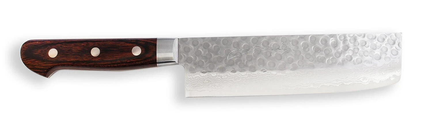 Jikko Mahogany Tsuchime Japanese Nakiri Knife 16cm Damascus Steel Blade 1 Jikko Mahogany Tsuchime Japanese Nakiri Knife 16cm Damascus Steel Blade