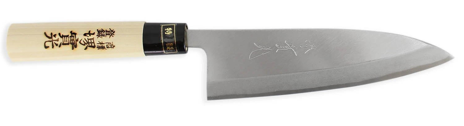 Jikko Tokusei Japanese Deba Knife 18cm Nihon Steel Blade, Magnolia Wood Handle 1 Jikko Tokusei Japanese Deba Knife 18cm Nihon Steel Blade, Magnolia Wood Handle