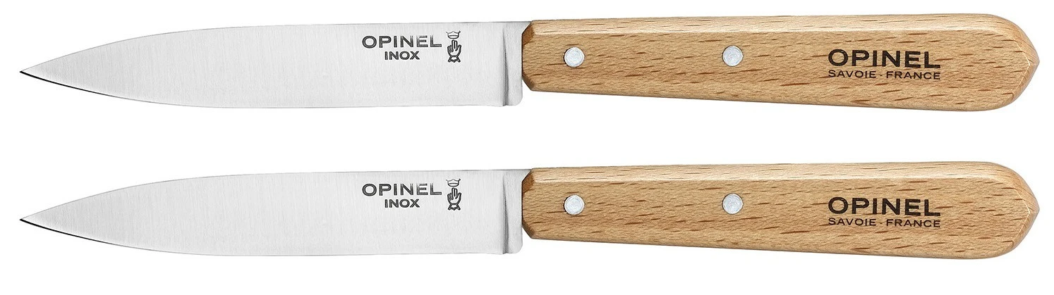 Opinel N°112 Set Of 2 Paring Knives 10cm With Beech Wood Handles 1 Opinel N°112 Set Of 2 Paring Knives 10cm With Beech Wood Handles