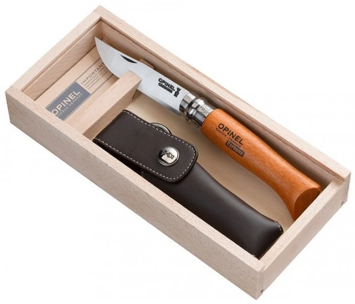 Opinel Set: Folding Knife N°08 Carbon Steel Blade 8.5cm + Sheath 1 Opinel Set: Folding Knife N°08 Carbon Steel Blade 8.5cm + Sheath