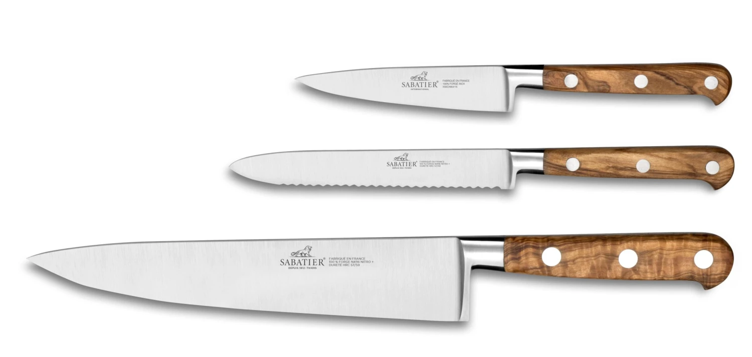 Sabatier Provençao 3-piece Knife Set 100% Forged Blades, Olive Wood Handles 2 Sabatier Provençao 3-piece Knife Set 100% Forged Blades, Olive Wood Handles - Image 2