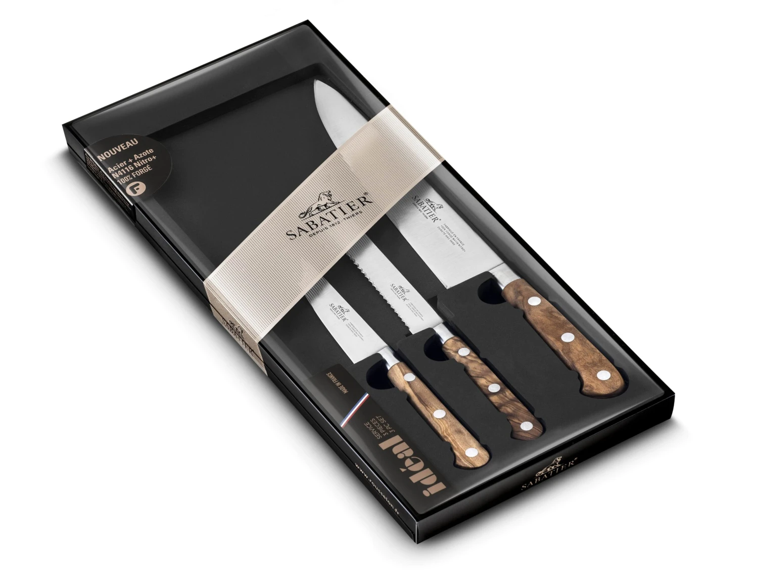 Sabatier Provençao 3-piece Knife Set 100% Forged Blades, Olive Wood Handles 1 Sabatier Provençao 3-piece Knife Set 100% Forged Blades, Olive Wood Handles