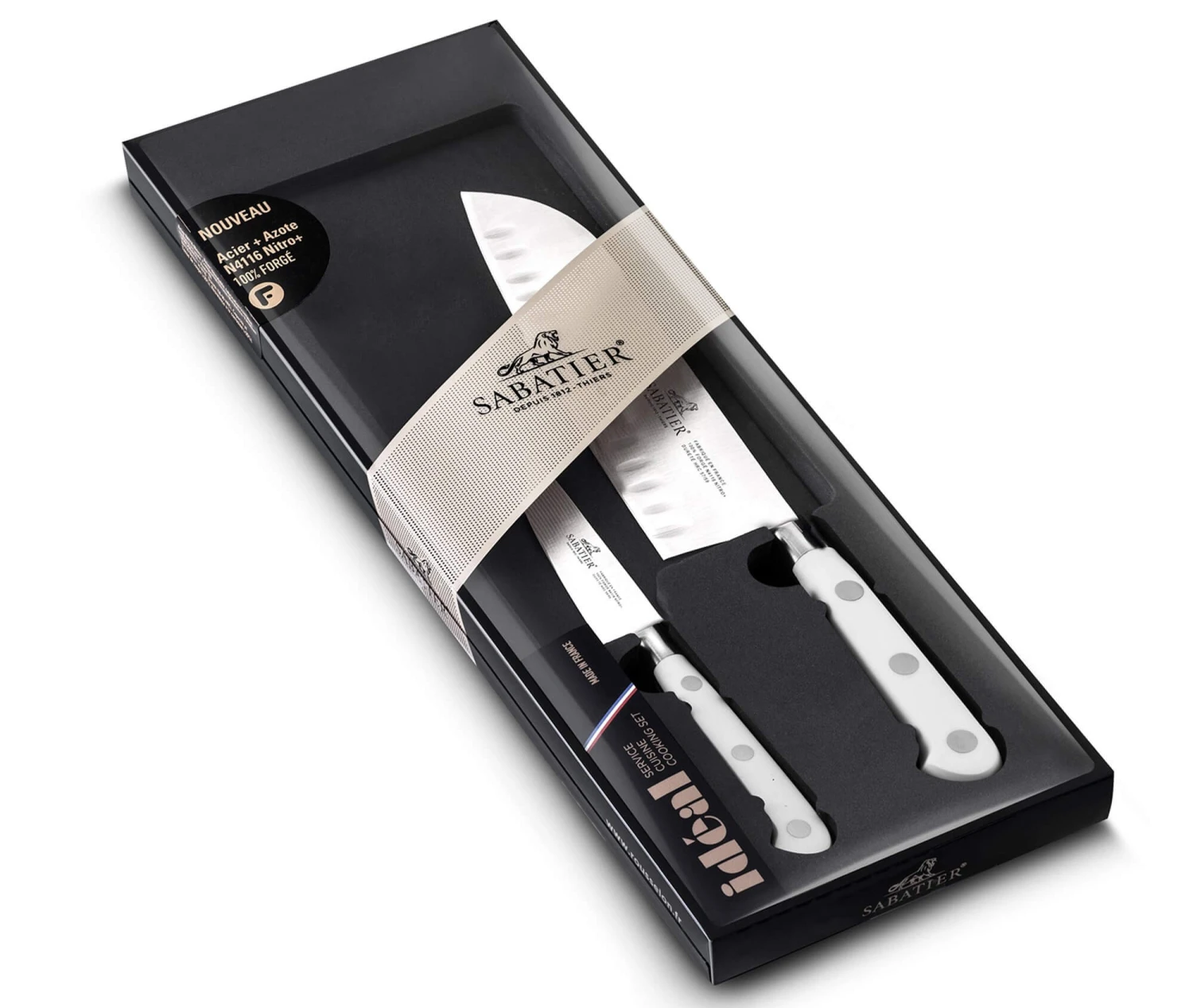 Sabatier Toque Blanche 2-piece Knife Set: Paring Knife + Santoku Knife 1 Sabatier Toque Blanche 2-piece Knife Set: Paring Knife + Santoku Knife