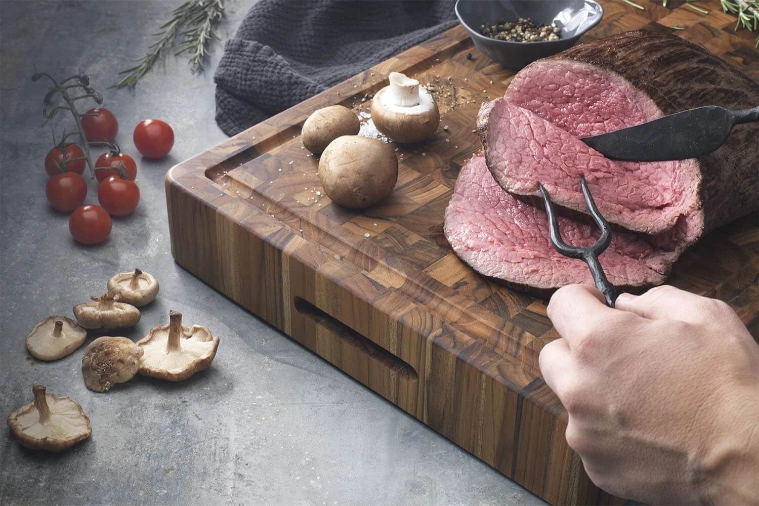 TeakHaus Chopping Block With Hand Grips 40 X 30cm - Made Of Teak Wood 2 TeakHaus Chopping Block With Hand Grips 40 X 30cm - Made Of Teak Wood - Image 2