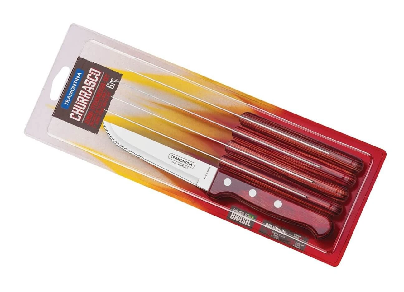 Tramontina Gaucho Set Of 6 Steak Knives 13cm With Red Polywood Handles 2 Tramontina Gaucho Set Of 6 Steak Knives 13cm With Red Polywood Handles - Image 2