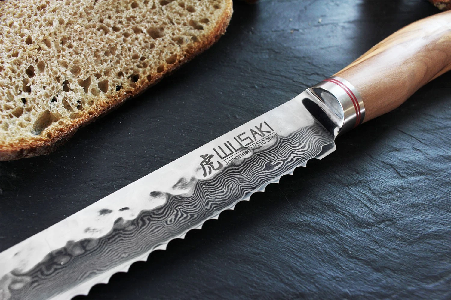Wusaki Damas VG10 Bread Knife 20cm Olive Wood Handle 4 Wusaki Damas VG10 Bread Knife 20cm Olive Wood Handle - Image 4