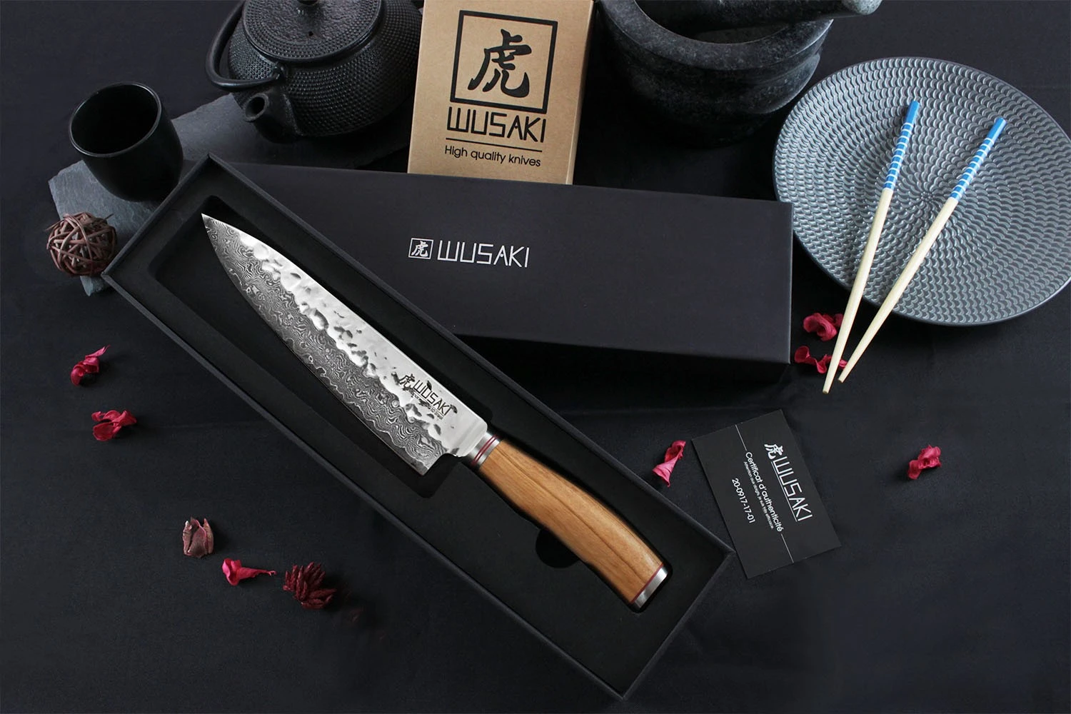 Wusaki Damas VG10 Chef Knife 20cm Olive Wood Handle 2 Wusaki Damas VG10 Chef Knife 20cm Olive Wood Handle - Image 2