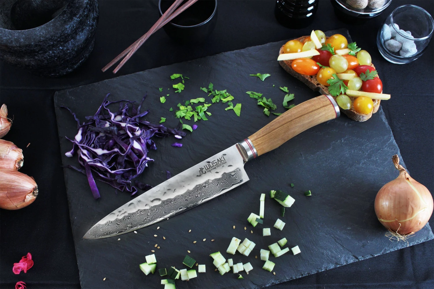 Wusaki Damas VG10 Chef Knife 20cm Olive Wood Handle 3 Wusaki Damas VG10 Chef Knife 20cm Olive Wood Handle - Image 3