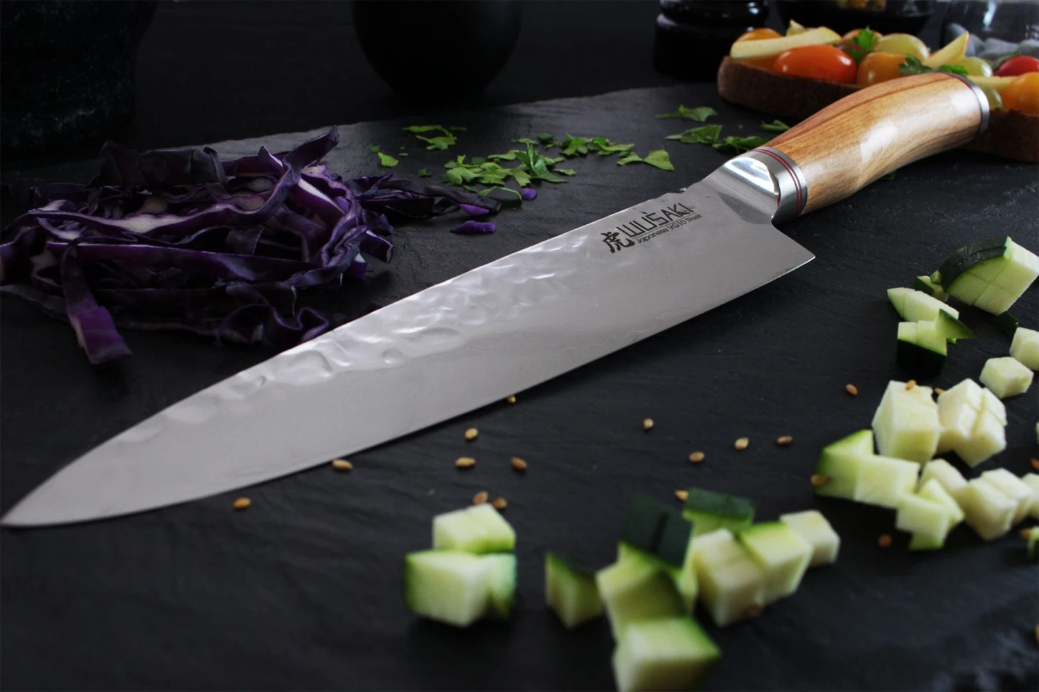 Wusaki Damas VG10 Chef Knife 20cm Olive Wood Handle 4 Wusaki Damas VG10 Chef Knife 20cm Olive Wood Handle - Image 4