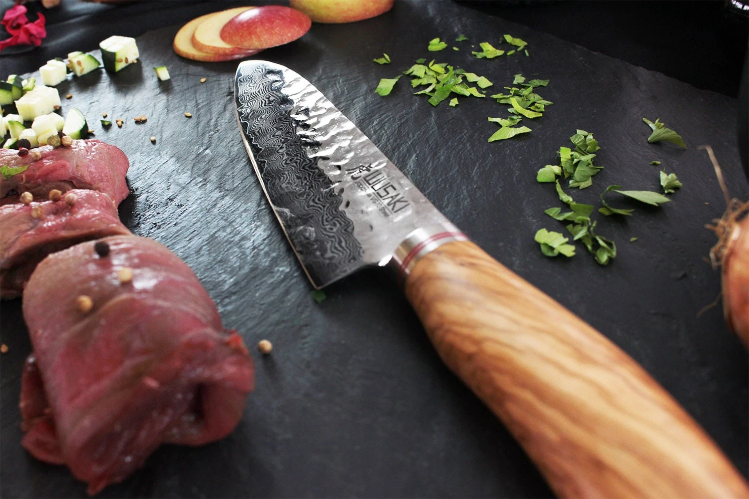 Wusaki Damas VG10 Santoku Knife 17cm Olive Wood Handle 5 Wusaki Damas VG10 Santoku Knife 17cm Olive Wood Handle - Image 5