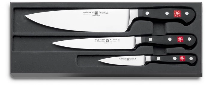 Wusthof Classic Knife Set: 1 Paring Knife, 1 Utility Knife, & 1 Chef Knife 1 Wusthof Classic Knife Set: 1 Paring Knife, 1 Utility Knife, & 1 Chef Knife
