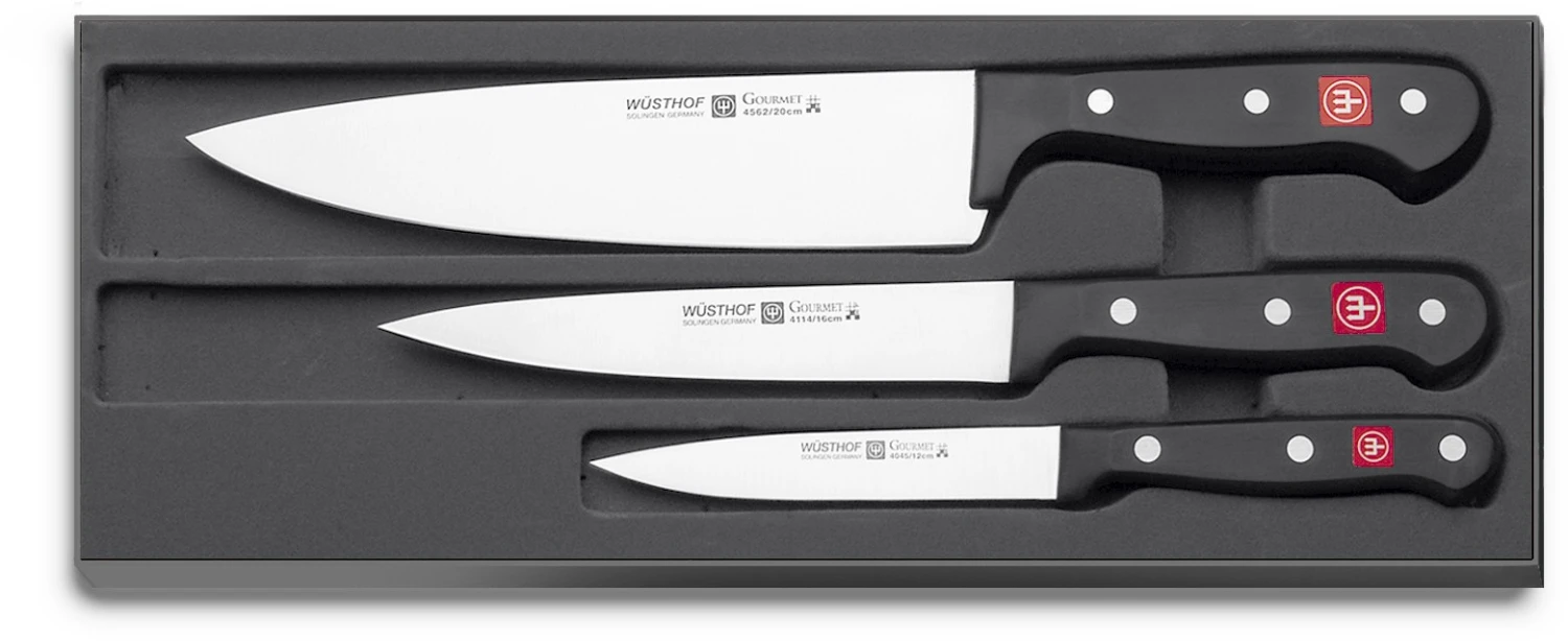 Wusthof Gourmet Knife Set: 1 Chef Knife 20cm, 1 Carving Knife 16cm And 1 Utility Knife 12cm 1 Wusthof Gourmet Knife Set: 1 Chef Knife 20cm, 1 Carving Knife 16cm And 1 Utility Knife 12cm